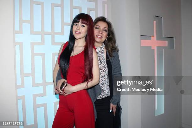 Nicole Vale and Arlette Pacheco poses for photos during a mass for the first day of filming of the soap opera 'Vencer al silencio' on July 31, 2019...