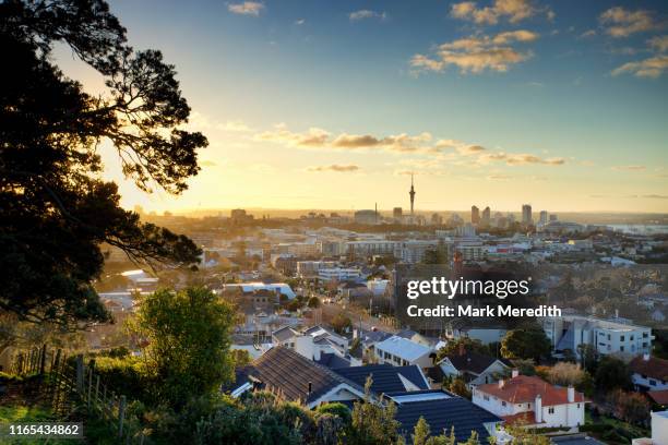 mt hobson overlooking auckland - auckland stock pictures, royalty-free photos & images