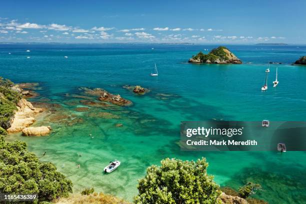 woody bay on rakino island in the hauraki gulf - hauraki gulf islands stock pictures, royalty-free photos & images