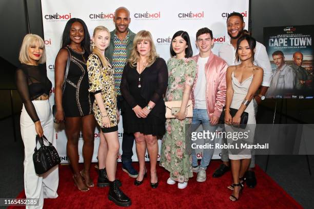 Actors Boris Kodjoe and Daphna Edwards Ziman pose with VIP Influencers at the Los Angeles Premiere of "Cape Town" at The Landmark on July 31, 2019 in...
