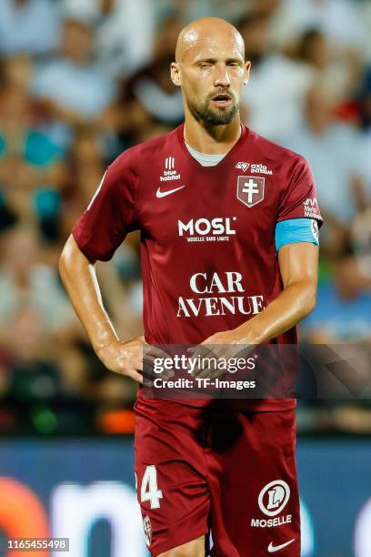 Renaud Cohade of FC Metz looks on during the Ligue 1 match between FC Metz and Paris Saint-Germain at Stade Saint-Symphorien on August 30, 2019 in...