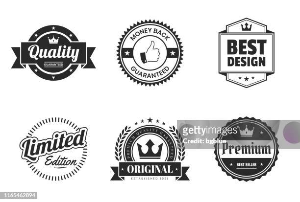illustrazioni stock, clip art, cartoni animati e icone di tendenza di set di badge ed etichette nere - elementi di design - qualità