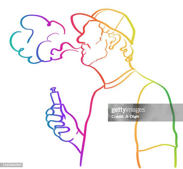 stockillustraties, clipart, cartoons en iconen met vaping versus roken tabak rainbow - elektronische sigaret