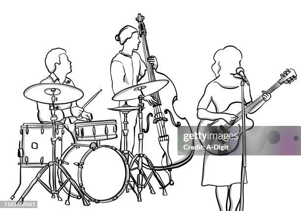 garage band - female drummer stock illustrations