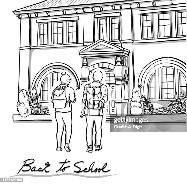 private school students - student backpack walking stock illustrations