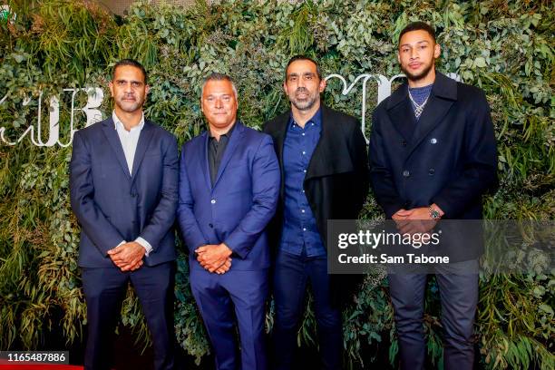 Michael O'Loughlin, Stan Grant, Adam Goodes and Ben Simmons arrive at the world premiere of Adam Goodes' "The Australian Dream" on opening night of...