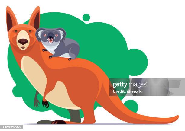 ilustrações, clipart, desenhos animados e ícones de canguru carregando koala - articulação de animal