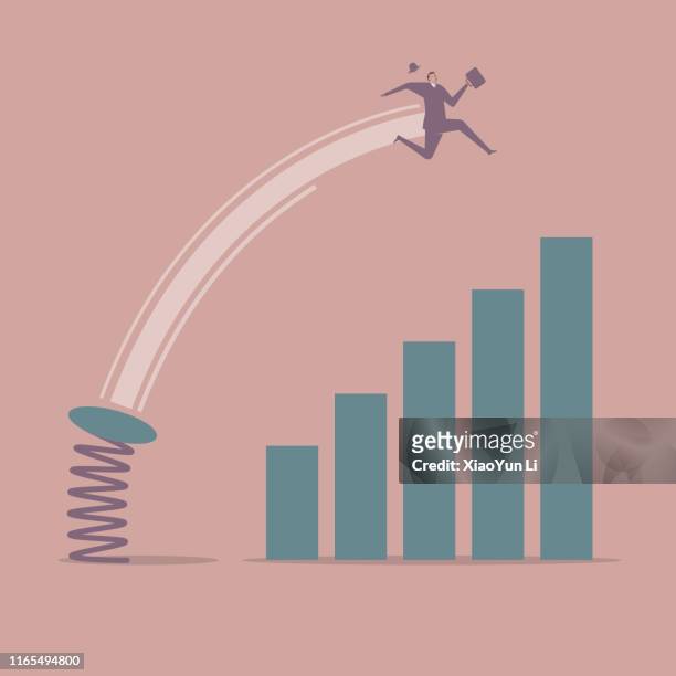 businessman crossed the chart using a spring springboard. - jumper stock illustrations