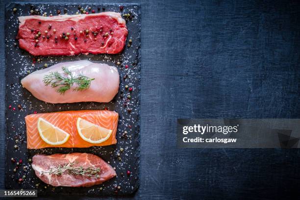 不同類型的動物蛋白 - fresh seafood 個照片及圖片檔