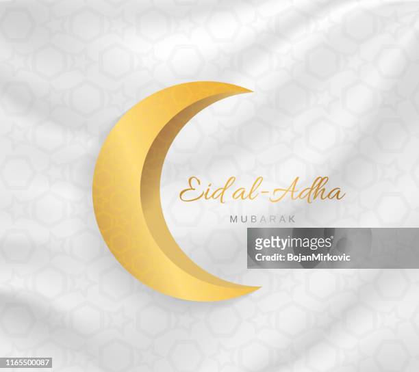 ilustrações de stock, clip art, desenhos animados e ícones de eid al adha mubarak card with moon on elegant satin background. vector - eid sky