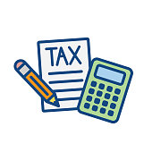 Tax concept with percentage paid, icon and income idea. Flat vector outline illustration.