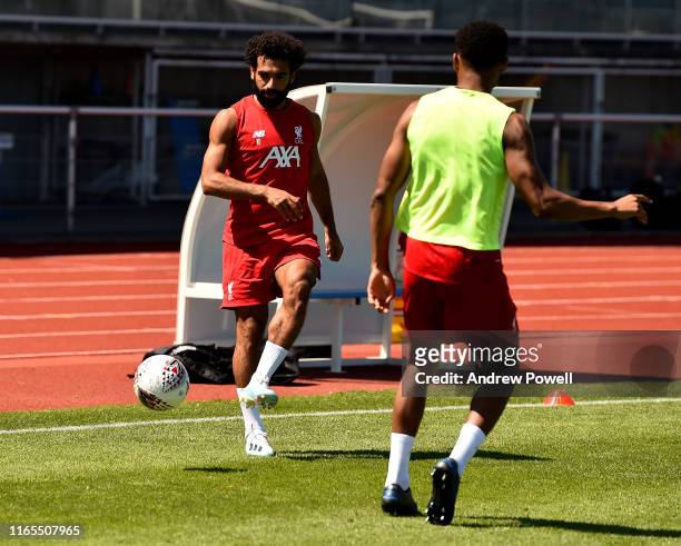 Mohamed Salah of Liverpool during a training session on August 01, 2019 in Evian-les-Bains, France.