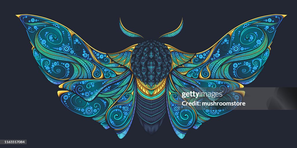 Ilustrace Abstract mystical Moth in psychedelic design.