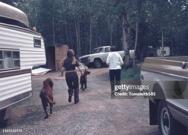 rv family with dogs - archival camping stock pictures, royalty-free photos & images