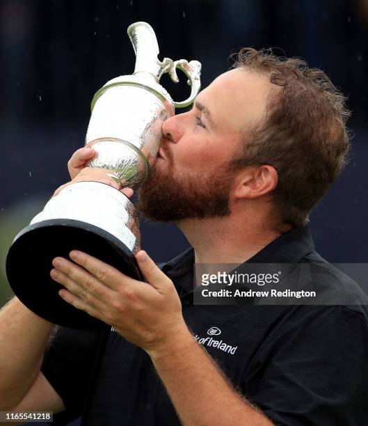 Shane Lowry of Ireland poses with the claret jug open trophy after winning the 148th Open Championship held on the Dunluce Links at Royal Portrush...