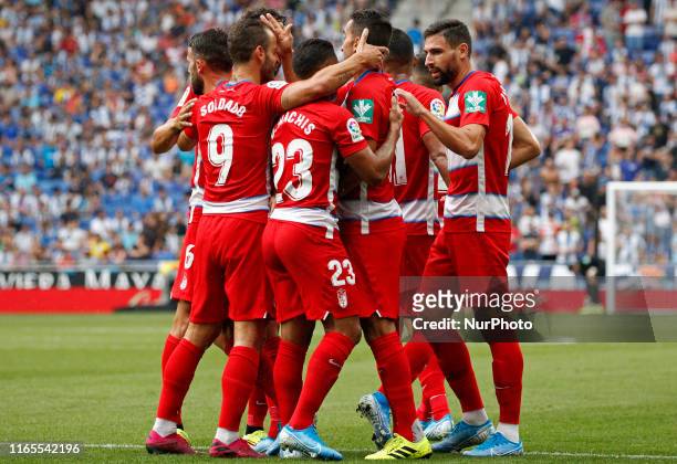 Antonio Puertas goal celebration during the match between RCD Espanyol and Granada CF, corresponding to the week 3 of the Liga Santander, played at...