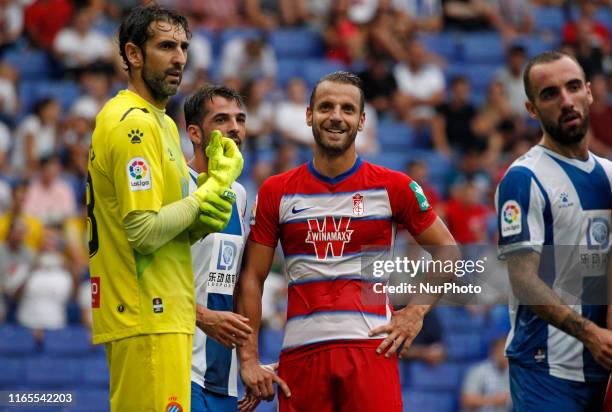 Roberto Soldado and Diego Lopez during the match between RCD Espanyol and Granada CF, corresponding to the week 3 of the Liga Santander, played at...