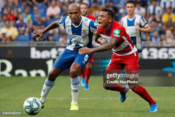 Naldo and Machis during the match between RCD Espanyol and Granada CF, corresponding to the week 3 of the Liga Santander, played at the RCDE Stadium,...