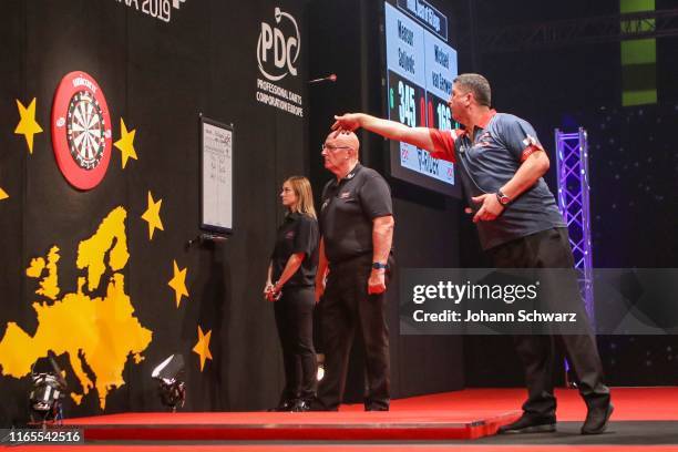 Mensur Suljovic of Austria during Austrian Darts Championship 2019 at Multiversum Schwechat on September 1, 2019 in Vienna, Austria.