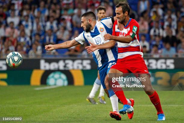 Matias Vargas and Victor Diaz during the match between RCD Espanyol and Granada CF, corresponding to the week 3 of the Liga Santander, played at the...