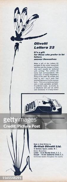 Advertisement for the Olivetti Lettera 22 portable typewriter. Original Publication: Picture Post Ad - Vol 73 No 6 P 19 - pub. 12th November 1956.