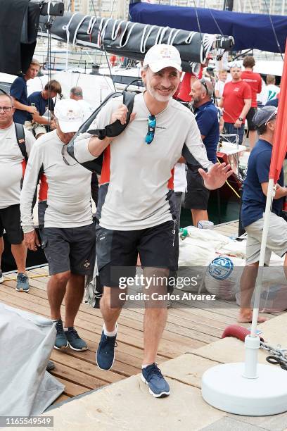 King Felipe VI of Spain attends the 38th Copa del Rey Mapfre Sailing Cup on August 01, 2019 in Palma de Mallorca, Spain.