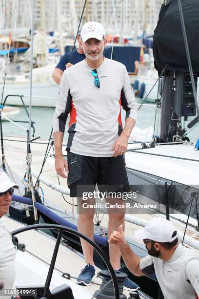 King Felipe VI of Spain attends the 38th Copa del Rey Mapfre Sailing Cup on August 01, 2019 in Palma de Mallorca, Spain.