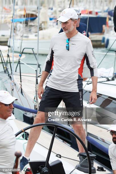 King Felipe VI of Spain attends the 38th Copa del Rey Mapfre Sailing Cup on August 01, 2019 in Palma de Mallorca, Spain.