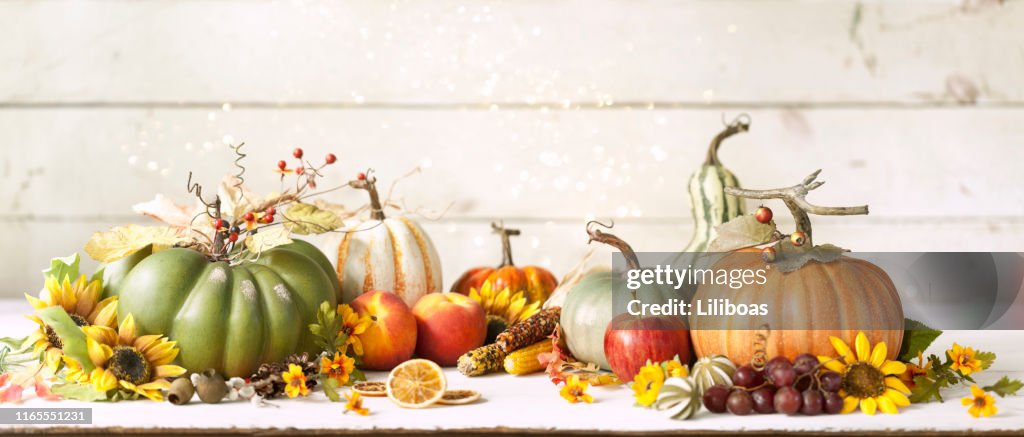 Autumn Pumpkin Background on wood