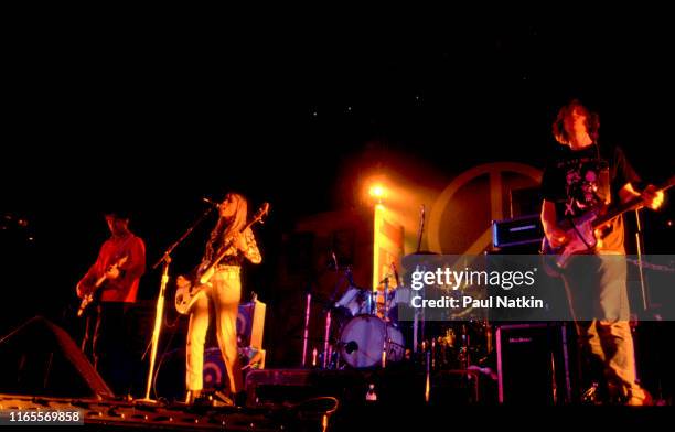 American Alternative Rock group Sonic Youth performs onstage at the Rosemont Horizon in Rosemont, Illinois, February 3, 1991. Pictured are, from...