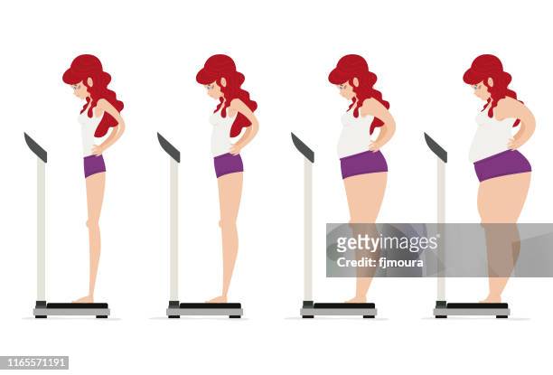 ilustrações de stock, clip art, desenhos animados e ícones de girl controlling her weight and diet - fazer dieta