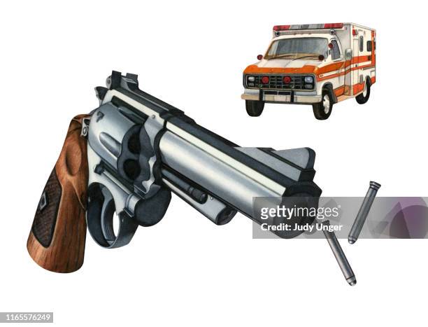 gun, bullets and ambulance - trigger warning stock illustrations