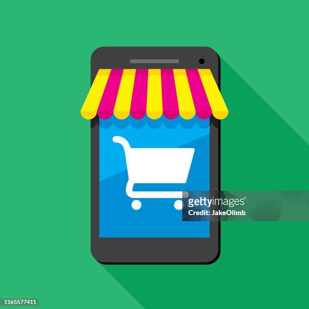 smartphone shopping icon flat - awning stock illustrations