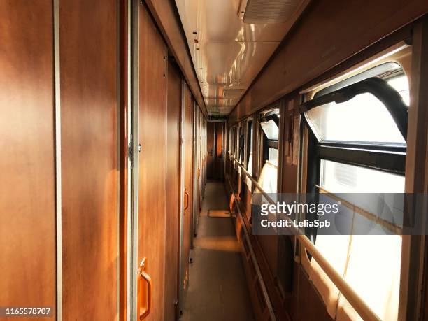 interior corridor of a railway sleeping car (compartment) - railroad car stock-fotos und bilder