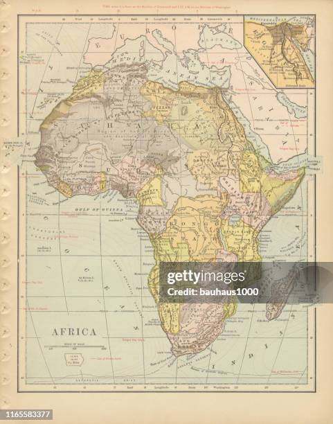 africa antique victorian engraved colored map, 1899 - democratic republic of the congo map stock illustrations