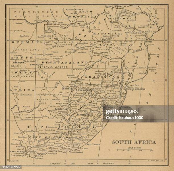 south africa antique victorian engraved colored map, 1899 - cape of good hope stock illustrations