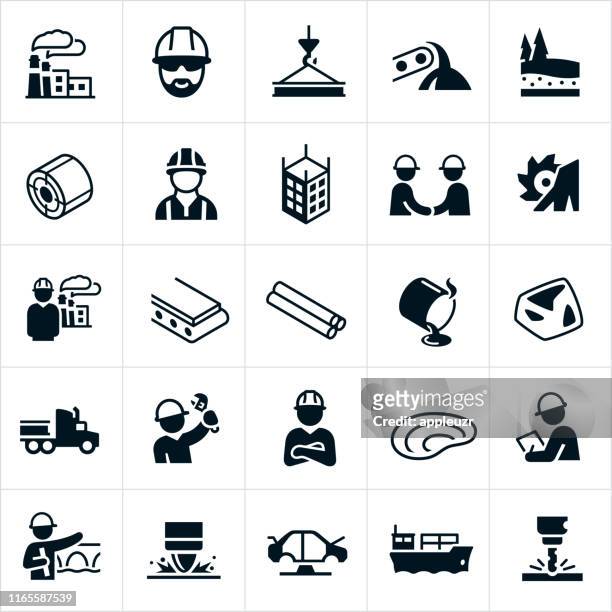symbole der stahlindustrie - baugewerbe stock-grafiken, -clipart, -cartoons und -symbole