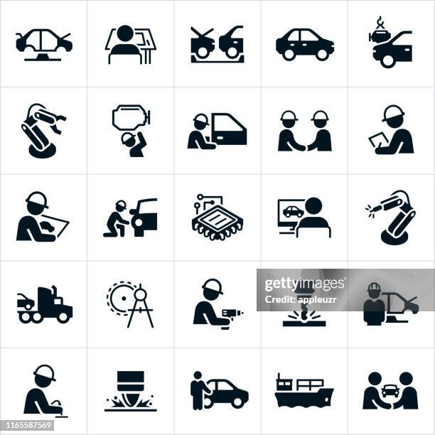 stockillustraties, clipart, cartoons en iconen met pictogrammen automotive manufacturing - afspraak maken