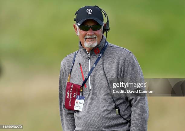 Gordon Brand Jnr of England the former European Ryder Cup player working as an course commentator for The Open Championship Radio Channel during the...