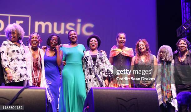 Angela Davis , Xiomara Laugart, Cleo Reed, Lizz Wright, Charenee Wade, Rhiannon Giddens, Valerie Simpson, Sonia Sanchez and Amina Claudine Myers pose...