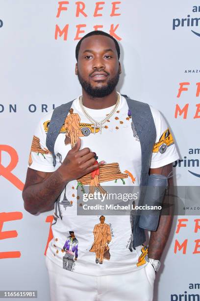 Meek Mill attends the "Free Meek" World Premiere at The Ziegfeld Ballroom on August 01, 2019 in New York City.