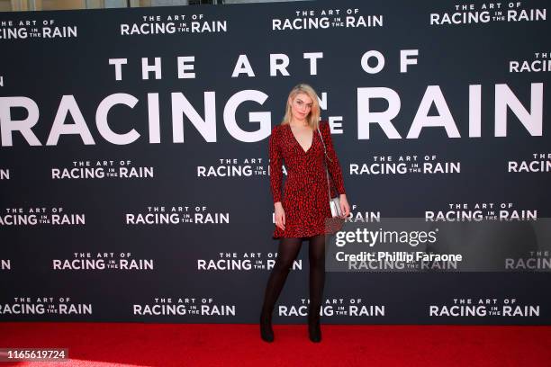 Lola Lennox attends the Premiere Of 20th Century Fox's "The Art Of Racing In The Rain" at El Capitan Theatre on August 01, 2019 in Los Angeles,...