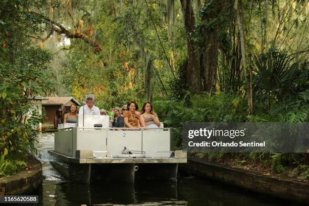 Winter Park Scenic Boat Tour boat crosses the canal from Lake Osceola to Lake Virginia.