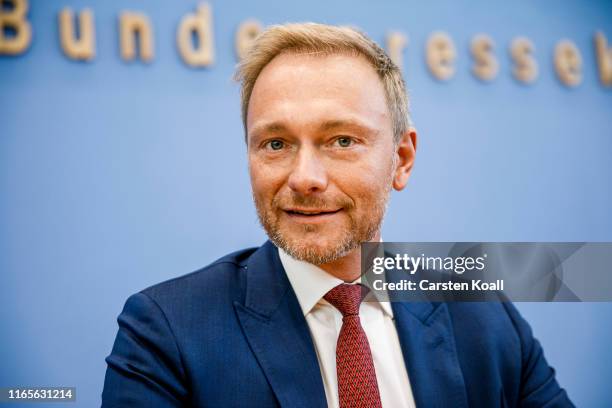 Christian Lindner, head of the Free Democratic Party arrives for a press conference the day after elections in the eastern German states of...