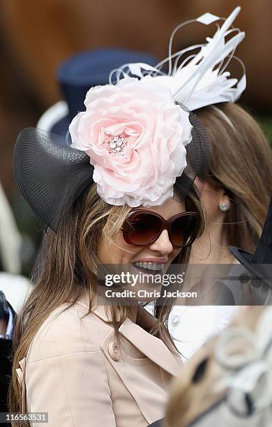 Elizabeth Hurley smiles in the parade ring on Ladies Day at Royal Ascot at Ascot Racecourse on June 14, 2011 in Ascot, United Kingdom.