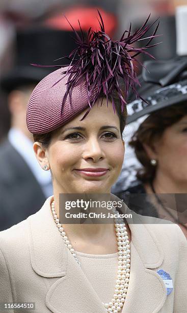 Princess Haya Bint Al Hussein smiles in the parade ring on Ladies Day at Royal Ascot at Ascot Racecourse on June 14, 2011 in Ascot, United Kingdom.