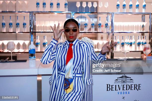 Janelle Monae attends the Belvedere Vodka x Janelle Monae celebration of the "A Beautiful Future" limited edition bottle in Chicago on August 01,...