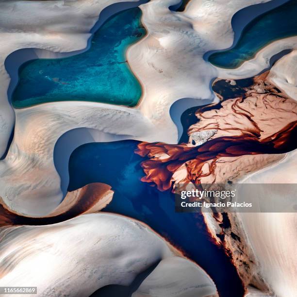 aerial images, sand dunes, lençóis maranhenses national park - lencois maranhenses national park stock pictures, royalty-free photos & images