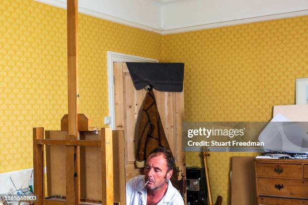 James Mackinnon, a contemporary British artist in his studio in Hastings, United Kingdom. Grandson of the highly regarded painter and teacher Hugh...