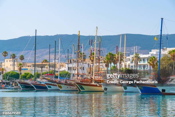 tourist boats on the island of kos, greece - kos stock-fotos und bilder